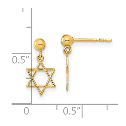 14k Yellow Gold Polished Star of David Dangle Earrings Gift for Women