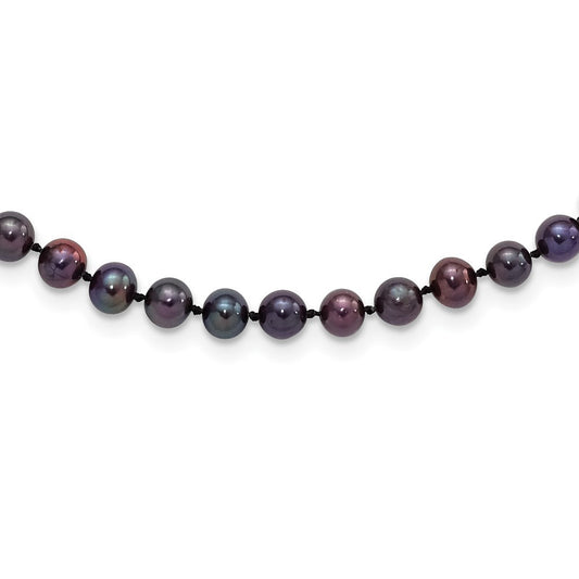 Sterling Silver Rhodium-plated 5-6mm Black Cultured Pearl Necklace 20"