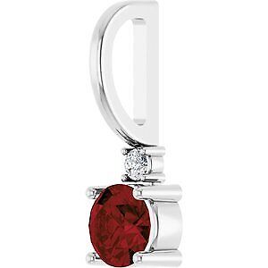 14k White Gold Natural Mozambique Garnet & .015 CT Natural Diamond Charm Pendant