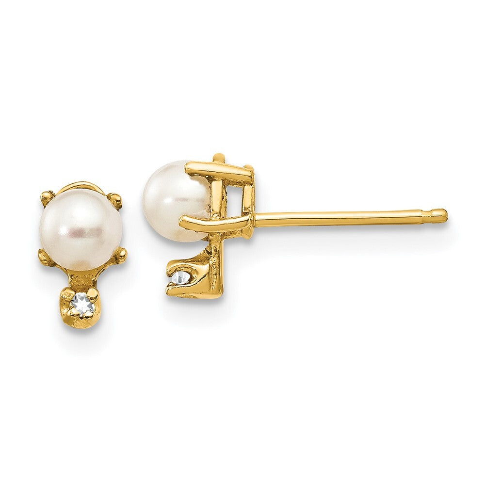 14k Yellow Gold Diamond & FW Cultured Pearl Birthstone Stud Earrings