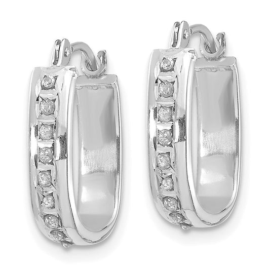 14k White Gold Diamond Fascination Squared Hinged Hoop Earrings Gift for Women