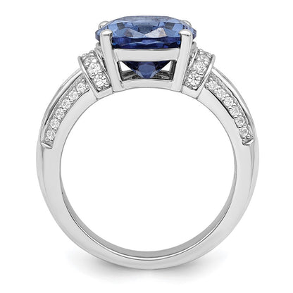 Sterling Silver Rhodium plated Blue & White CZ Ring