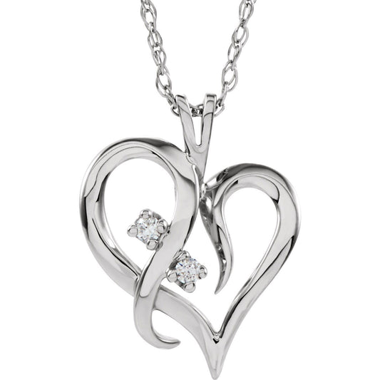 14k White Gold .03 CTW Natural Diamond Heart Pendant Necklace 18"