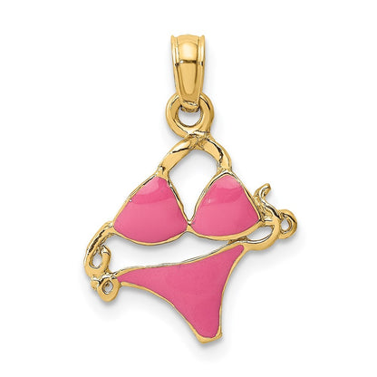 14k Yellow Gold Pink Enameled Bikini Bathing Suit Charm