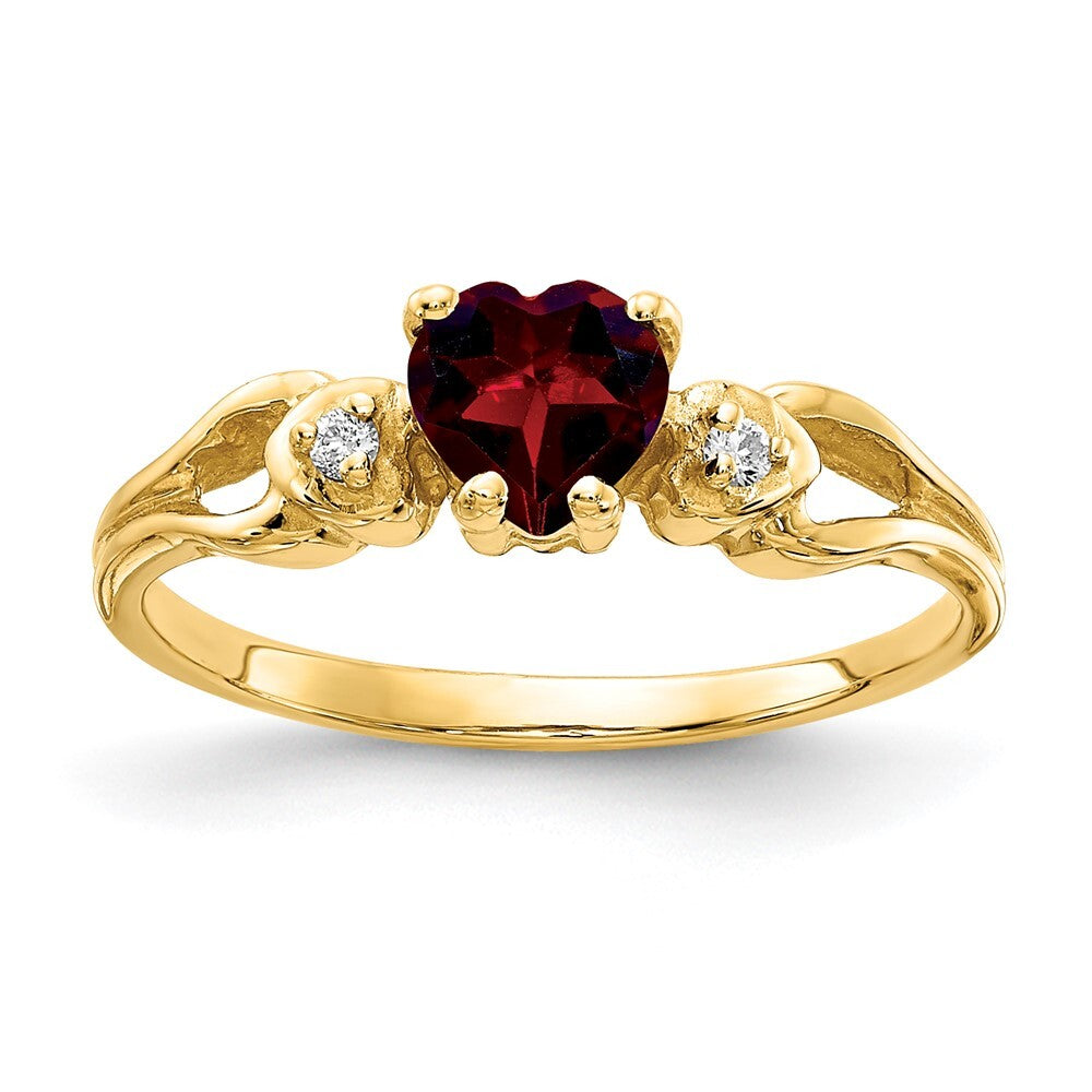 14K Yellow Gold 5mm Heart Garnet AA Diamond ring