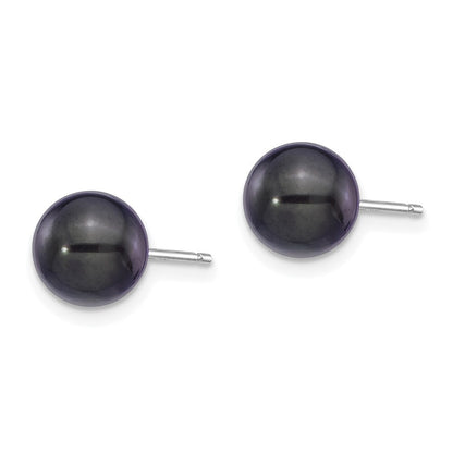 14k White Gold 7-8mm Black Round Akoya Saltwater Cultured Pearl Stud Earrings