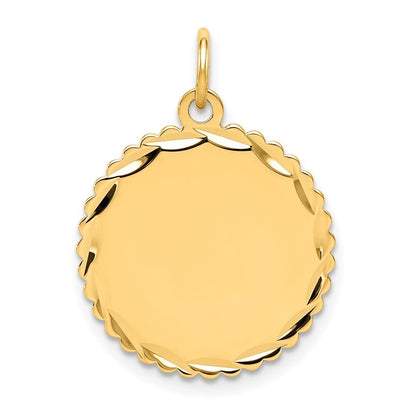 14k Yellow Gold .018 Gauge Engravable Scalloped Disc Charm Pendant for Women