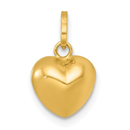 14k Yellow Gold Polished 3D Puffed Heart Charm Pendant