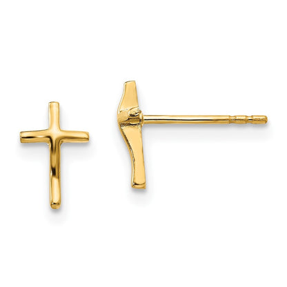 14k Yellow Gold Polished Cross Stud Earrings Gift for Women