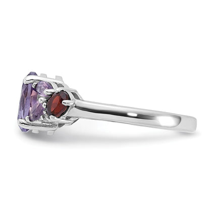 Sterling Silver Rh-plated Amethyst Pk Quartz Garnet and White Topaz Ring Size 6