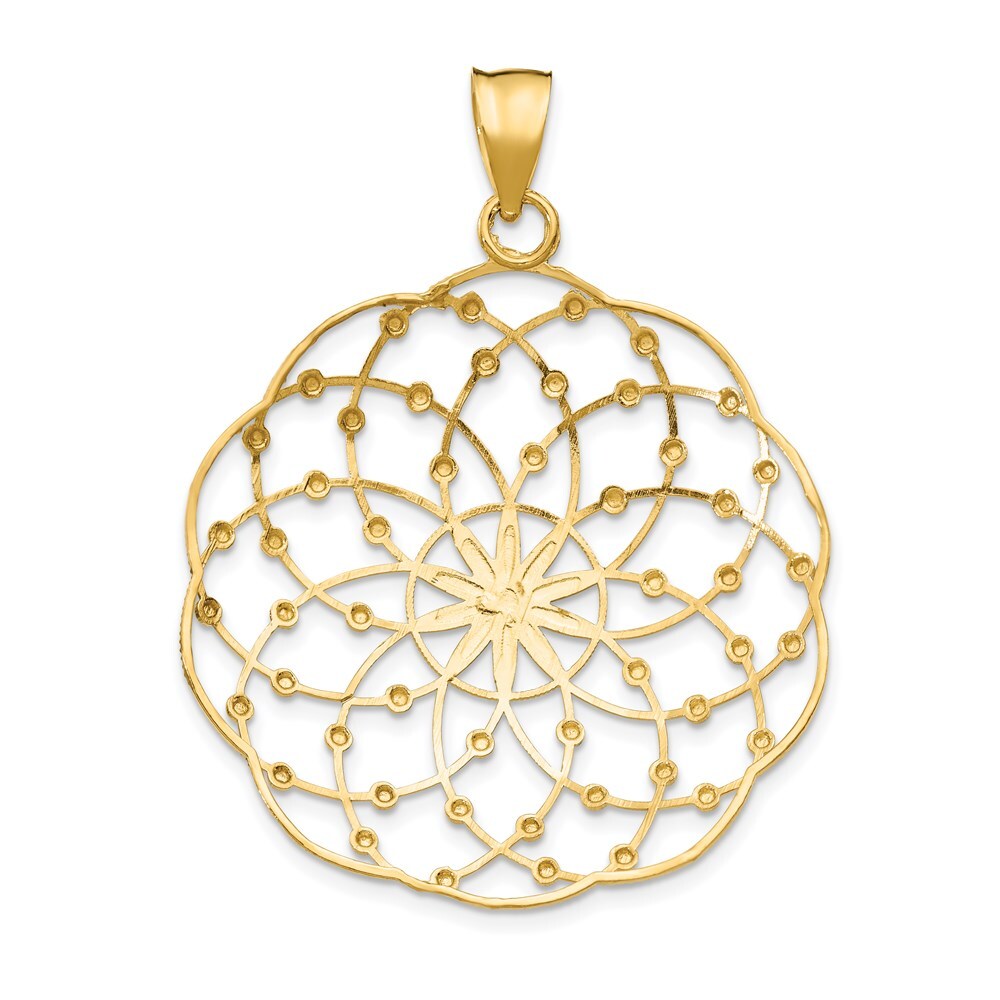 14k Yellow Gold Rhodium Diamond Cut Sphere Pendant for Women