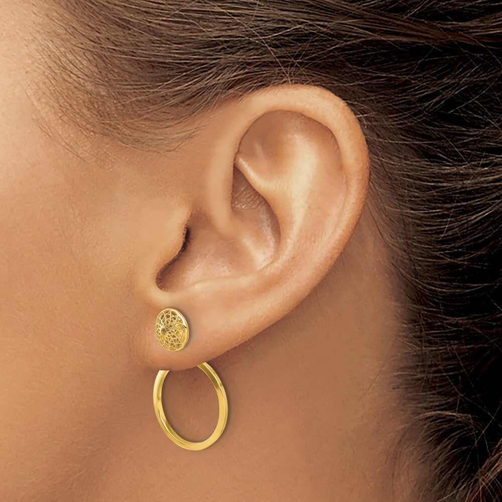 14k Yellow Gold Polished Cut Out Hollow Dangle Circle Post Earrings