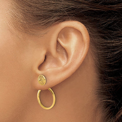 14k Yellow Gold Polished Cut Out Hollow Dangle Circle Post Earrings