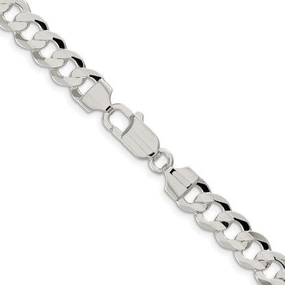 Sterling Silver Rhodium-plated 7.8mm Concave Beveled Curb Chain