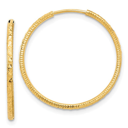 14k Yellow Gold Diamond-Cut 1.50mm Endless Hoop Earrings Gift for Women