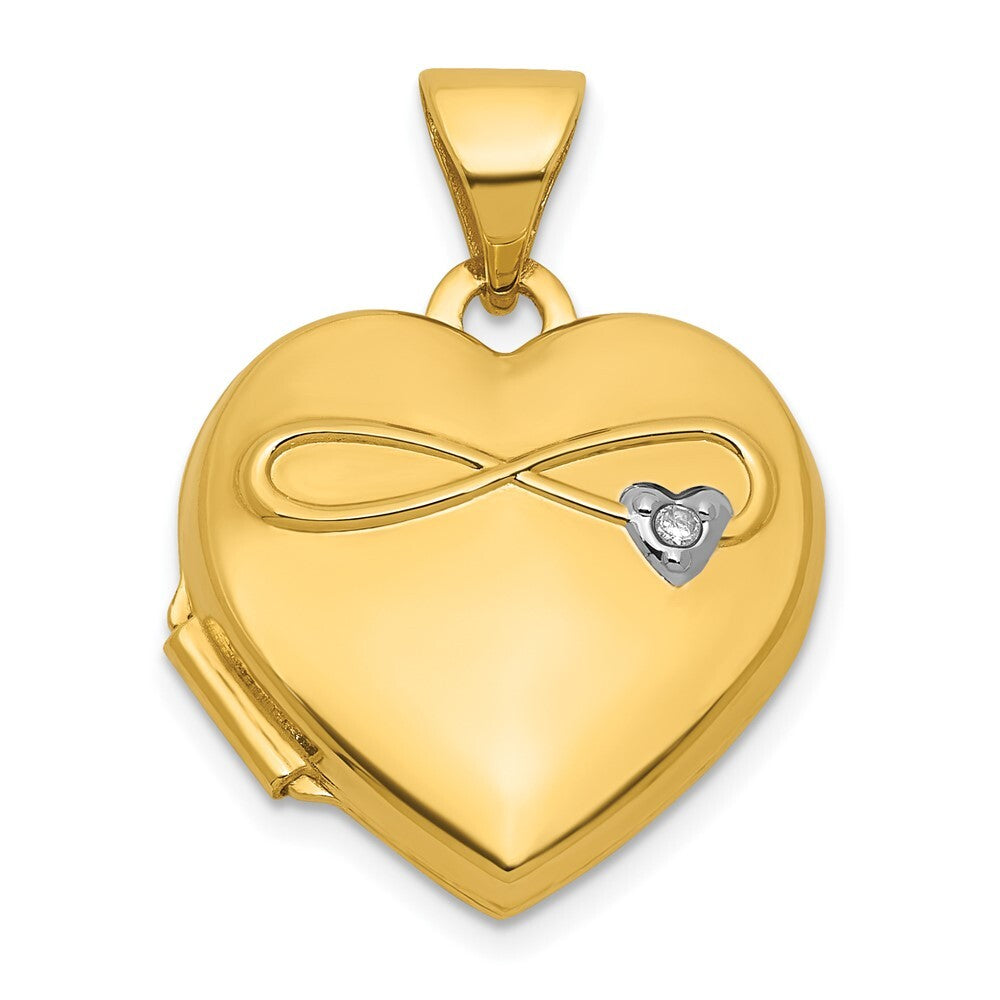 14k Yellow Gold Diamond Polished Infinity 15mm Heart Locket Pendant for Women