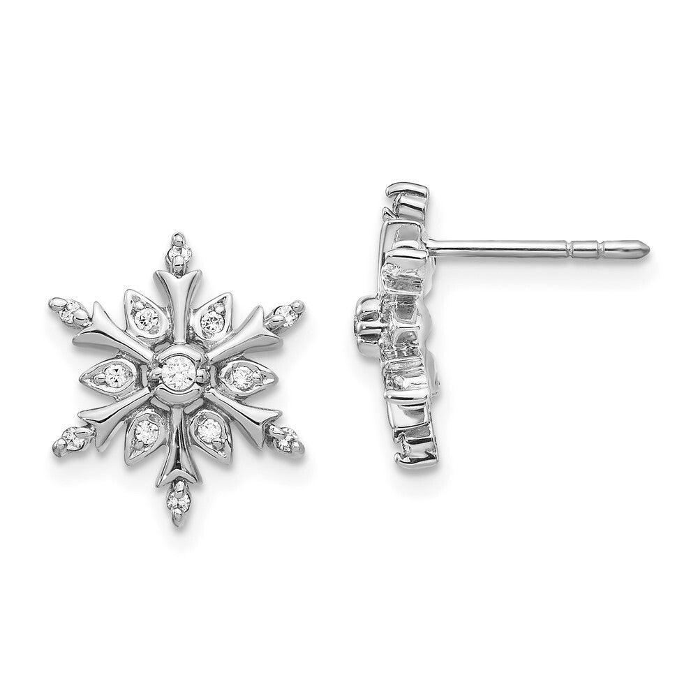 14k White Gold Diamond Snowflake Stud Earrings