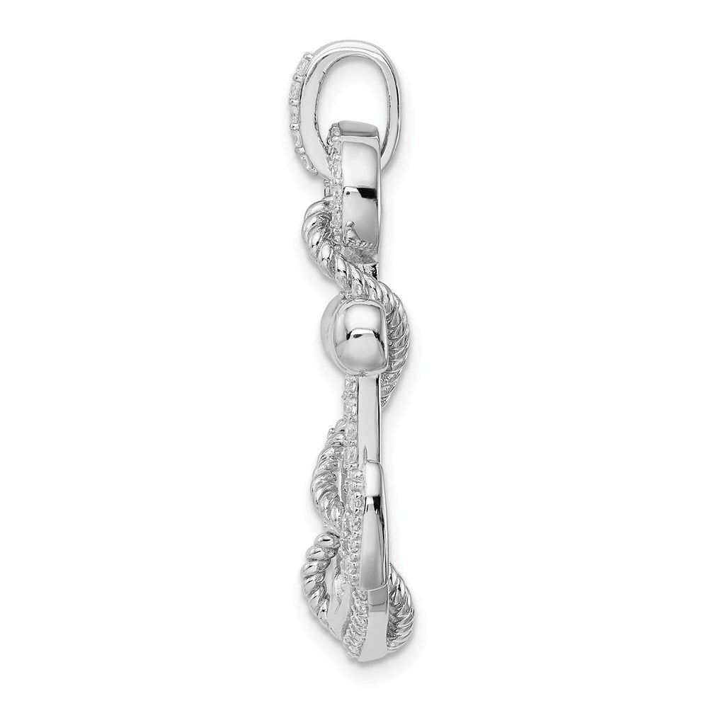 Sterling Silver Rhodium-plated Cubic Zirconia Anchor Pendant