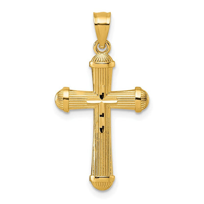 14k Yellow Gold Polished and Diamond-cut Grooved Cross Pendant