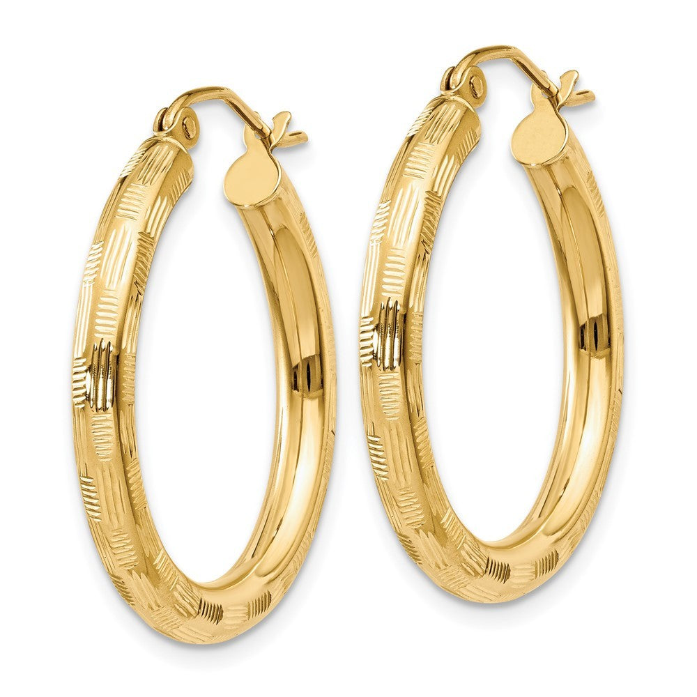 14k Yellow Gold Diamond-cut Hoop Earrings
