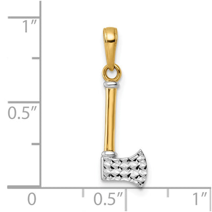 14k Yellow Gold and White Rhodium Diamond-Cut Axe Pendant for Women