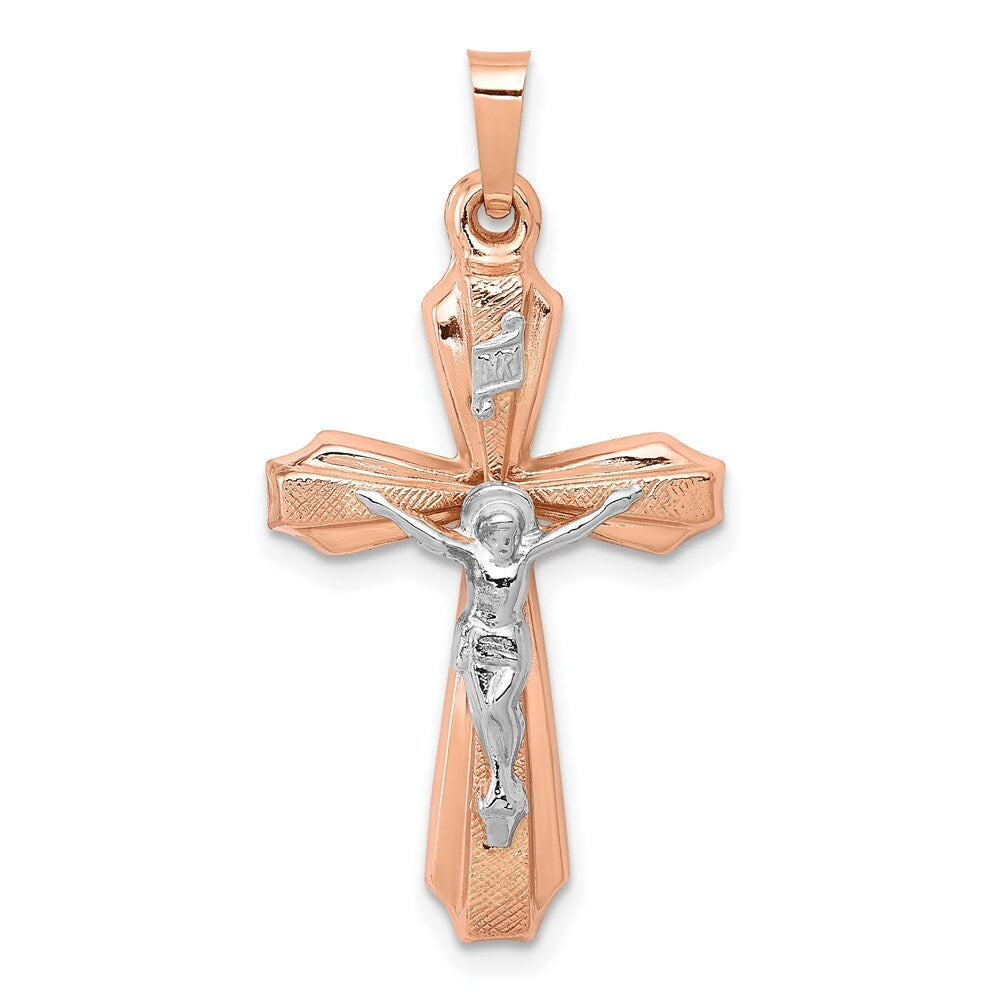 14k Two-tone Gold Hollow Crucifix Pendant for Women