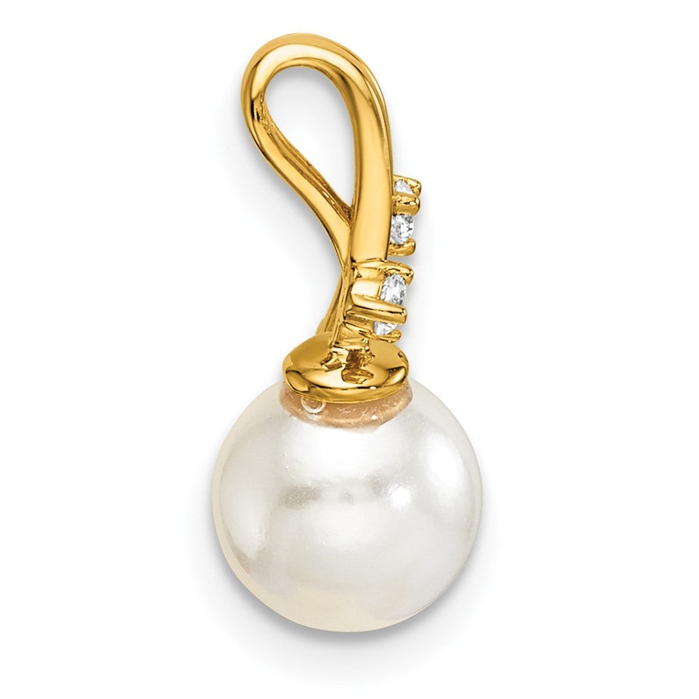 14k Yellow Gold  1/15 carat Diamond and Freshwater Cultured Pearl Chain Slide