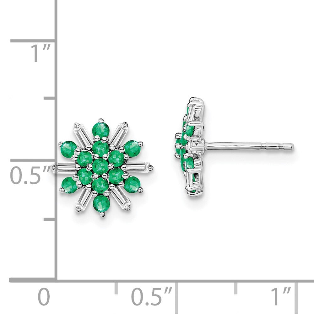 14k White Gold Emerald and Diamond Stud Earrings