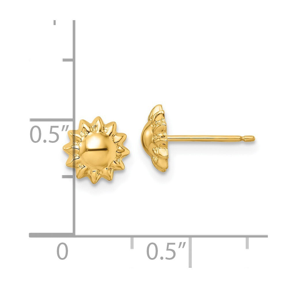 14k Yellow Gold Polished Sun Stud Earrings Gift for Women