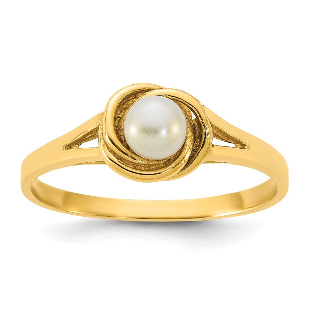 14k Yellow Gold Polished 4-5mm Button White Freshwater Cultured Pearl Ring Sz 7