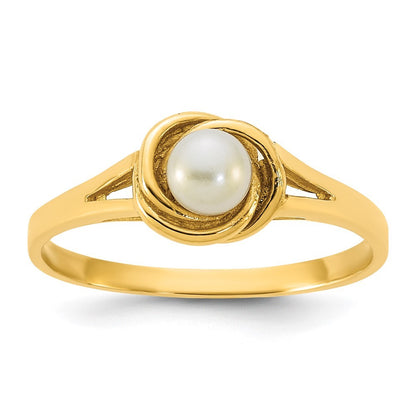 14k Yellow Gold Polished 4-5mm Button White Freshwater Cultured Pearl Ring Sz 7