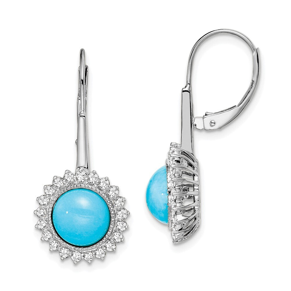 14k White Gold Turquoise and Diamond Leverback Drop & Dangle Earrings