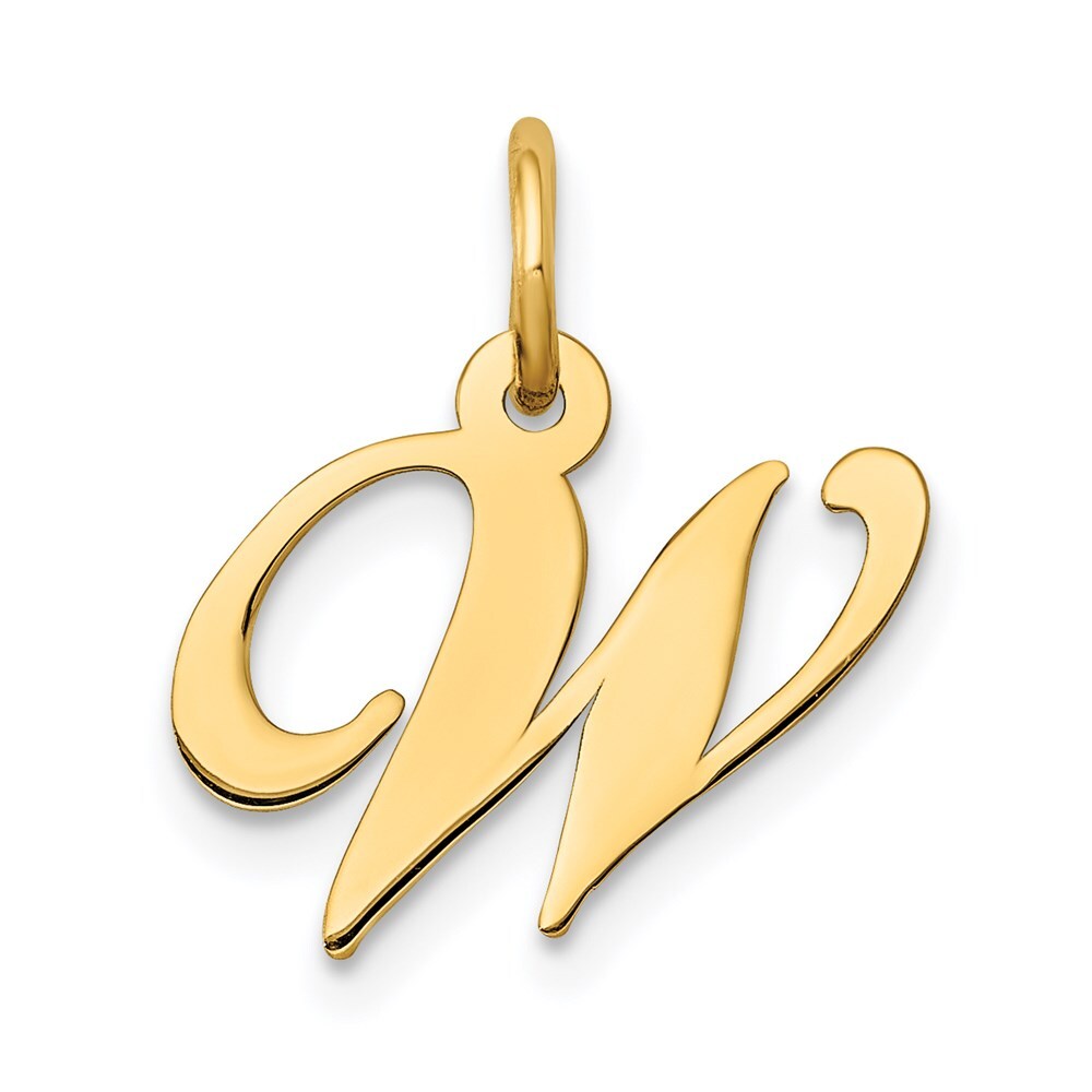 14k Yellow Gold Small Fancy Script Letter W Initial Charm Pendant for Women