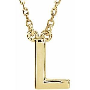 14k Yellow Gold Block Initial L Pendant Necklace 16" for Women