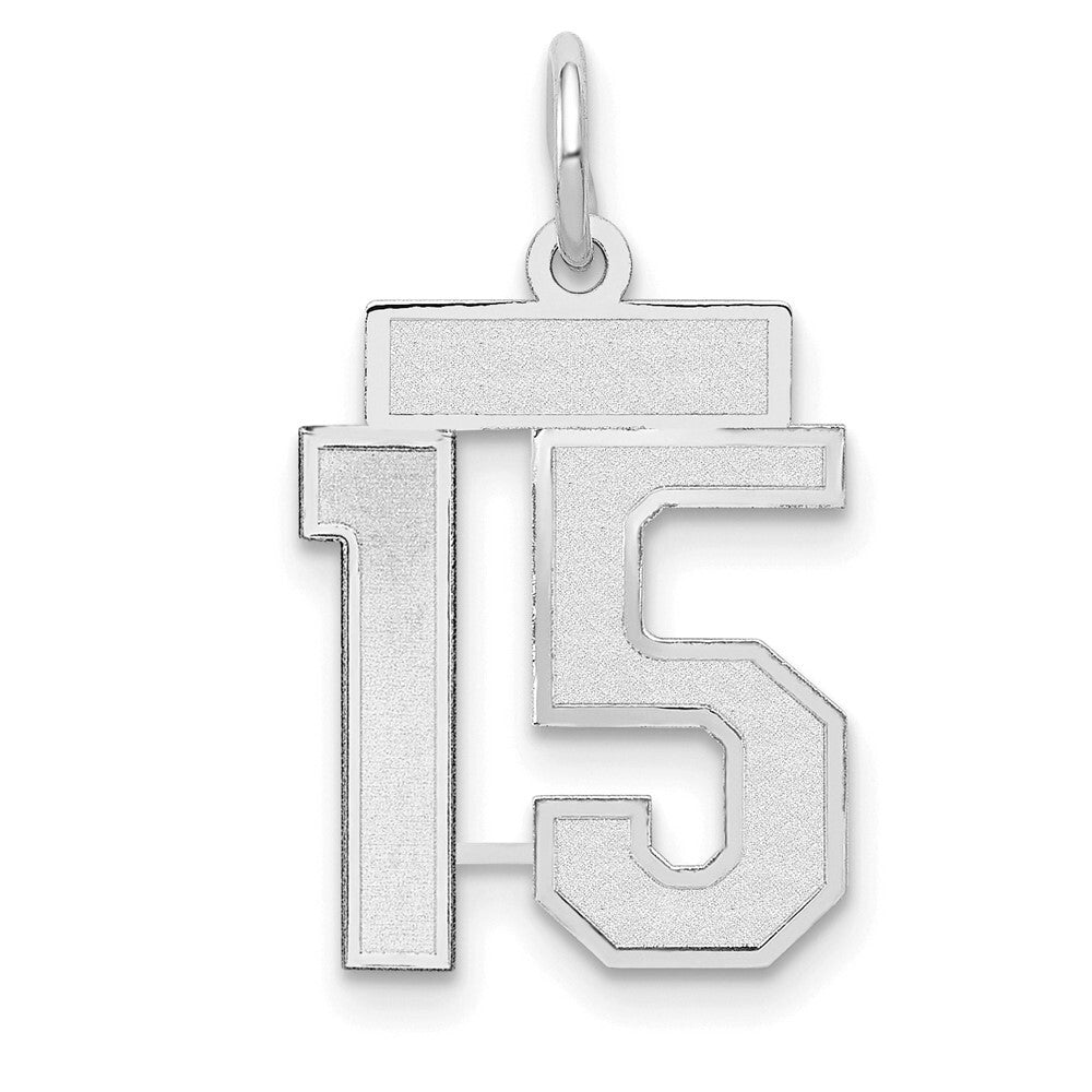 14k White Gold Small Satin Number 15 Charm Pendant for Women