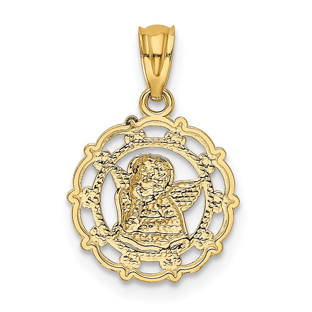 14k Yellow Gold Rhodium Framed Cherub Pendant for Women