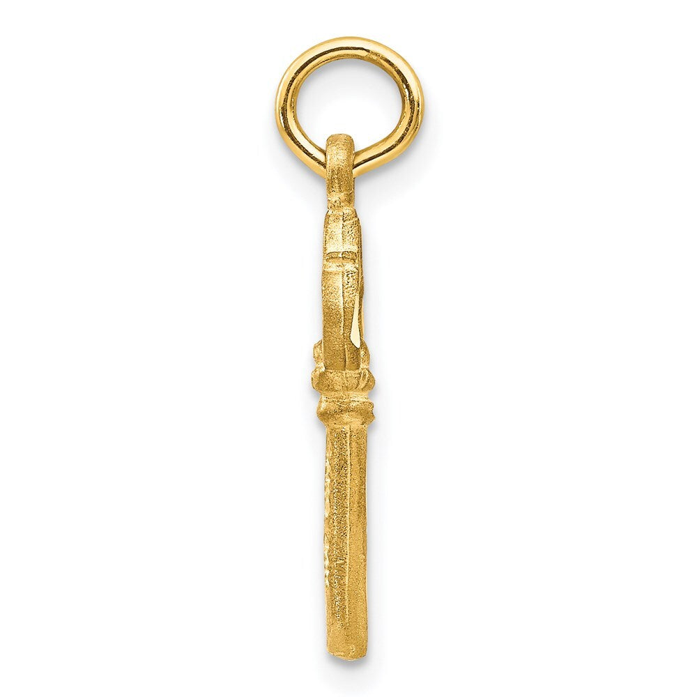 14k Yellow Gold Polished Diamond-cut 3D Key Charm Pendant for Women