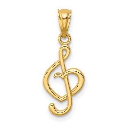 14k Yellow Gold Treble Clef With Heart Pendant for Women