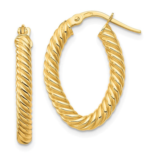 14k Yellow Gold Small 3mm Textured Oval Hoop Earrings Gift for Women