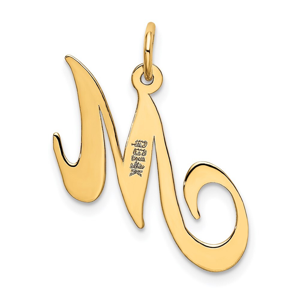 14k Yellow Gold Medium Fancy Script Letter M Initial Charm Pendant for Women