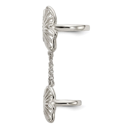 Sterling Silver Polished Cubic Zirconia Butterfly Double Finger Ring Size 8