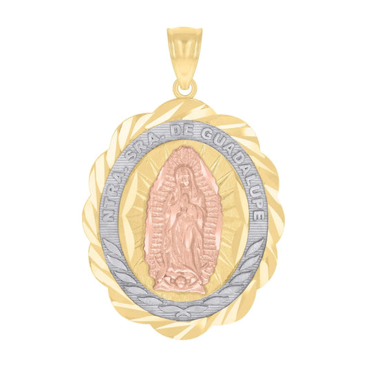 10kt Gold Tri-Color Diamond-Cut Ntra Sra De Guadalupe Religious Charm Pendant