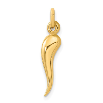 14k Yellow Gold 3D Italian Horn Charm Pendant for Women