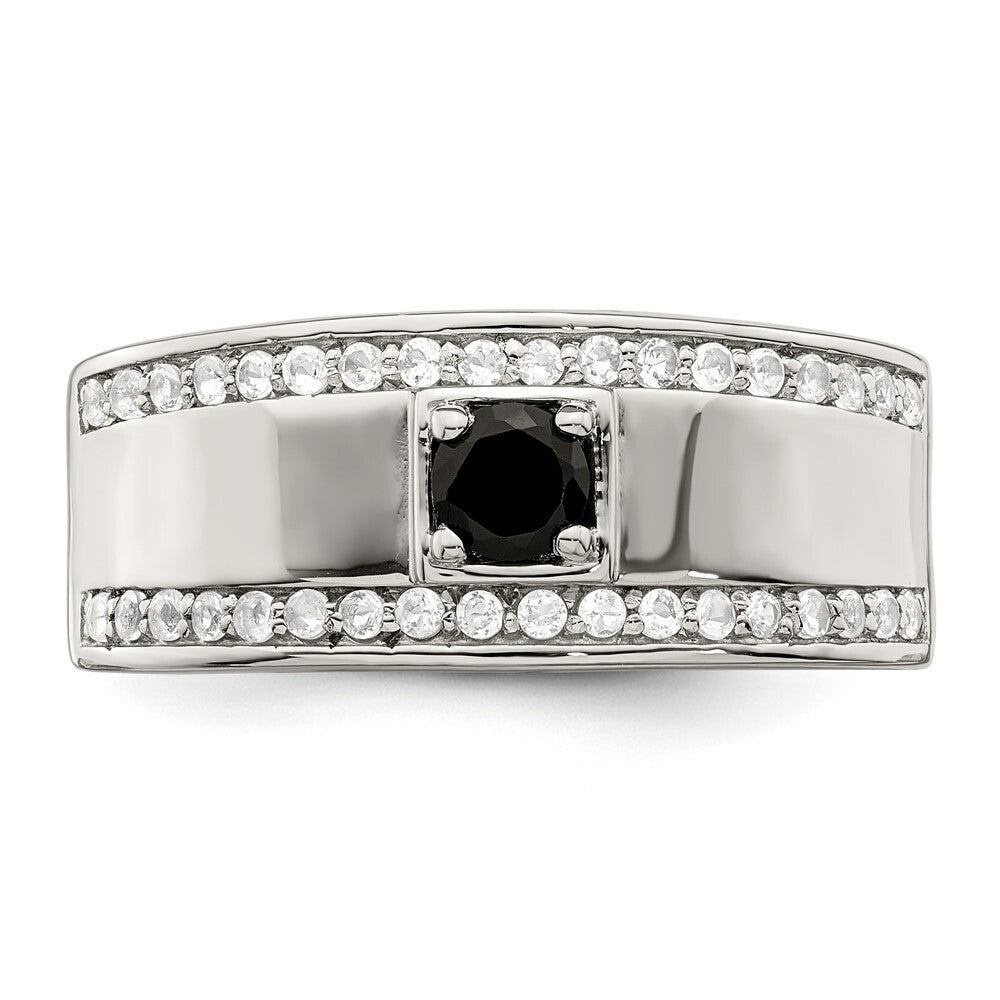 Sterling Silver Rhodium-plated Men's Onyx and White Topaz Ring Size 11