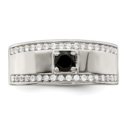 Sterling Silver Rhodium-plated Men's Onyx and White Topaz Ring Size 11