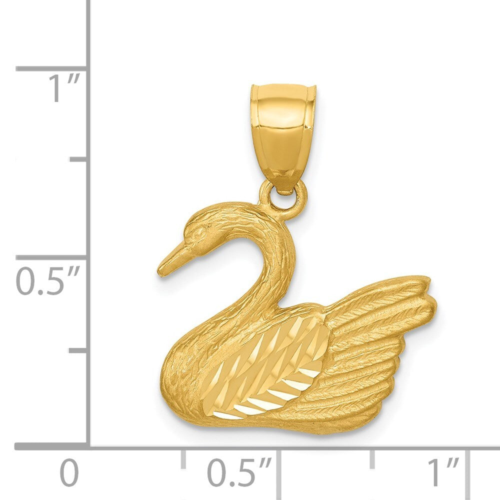 14k Yellow Gold Diamond-cut Swan Pendant for Women