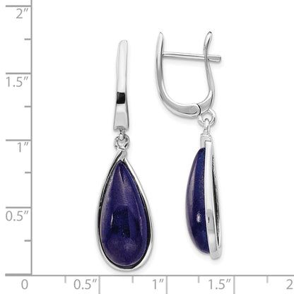 Sterling Silver Rhodium-plated Lapis Teardrop Hinged Earrings