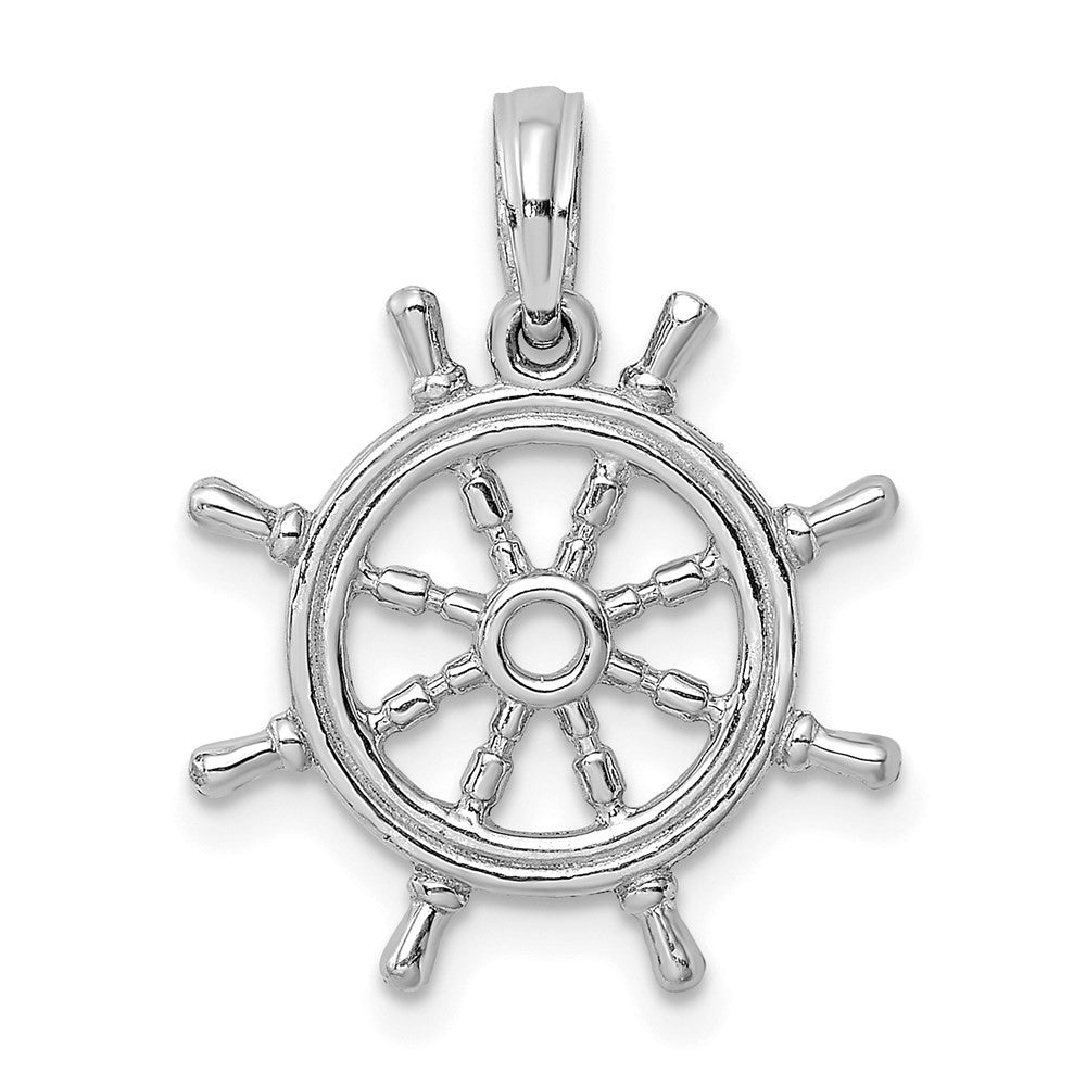 14k White Gold 3-D Ships Wheel Charm Pendant