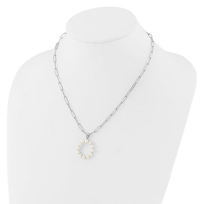 Sterling Silver 3-5.5mm White Button Cultured Pearl LETTER O Necklace 18"
