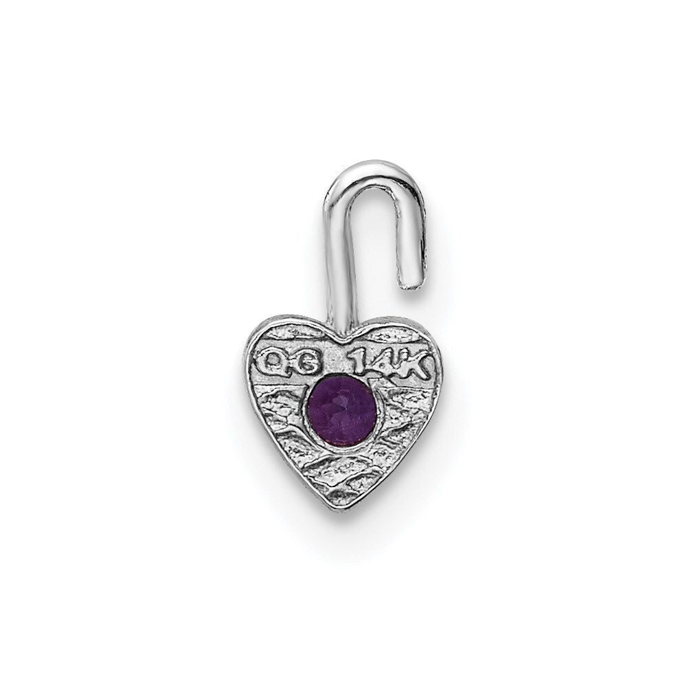 14k White Gold February Synthetic Birthstone Heart Charm Pendant for Women